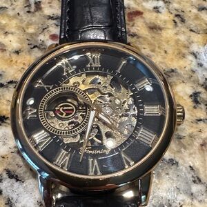 Forsining Gold and Black Men's Automatic Open Heart Design Watch